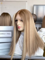 Perruque SHY Sheitel en cheveux humains vierges, avec dessus en dentelle HD, longueur moyenne, style mi-longueur aux épaules, fabriquée par le fabricant