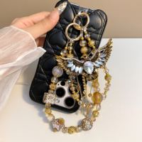 Breloque de téléphone en strass Aile d'Aigle Doré, pendentif de sac artisanal lourd, cordon de poignet, cadeau bijoux pour femme