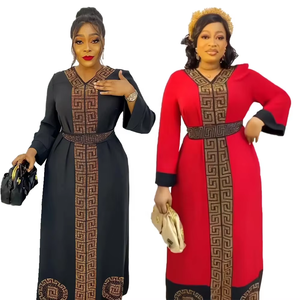 Miglior prezzo africano donna vestito strass abito lungo <span class=keywords><strong>turco</strong></span> scollo a V profondo con cintura africano manica lunga Maxi abito - Product Image 1