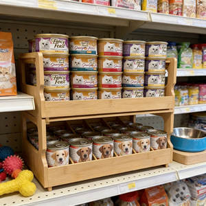 علبة الخيزران منظم مخزن الخيزران 2 طبقات يمكن تكديسة رف تخزين مثالية ل 36 الغذاء البشري والحيوانات الأليفة للمخزن - Product Image 4