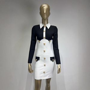 <span class=keywords><strong>Abito</strong></span> aderente con bottone di colore a contrasto di lusso firmato Fournisseur abiti bende da <span class=keywords><strong>donna</strong></span> elegante e sottile da ufficio Mini <span class=keywords><strong>abito</strong></span> da festa - Product Image 2