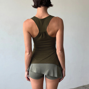 Athleisure Ruched Waist Tank <b>Top</b> <b>Asymmetrical</b> <b>Hem</b> Stretch Yoga Workout <b>Top</b> Women Summer tank <b>top</b> - Product Image 3