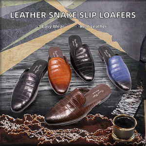 Mocassins plats rehaussants en cuir véritable grain <span class=keywords><strong>serpent</strong></span> pour hommes, chaussures d'été à enfiler - Product Image 2