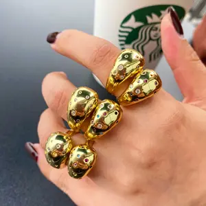 Nueva joyería fina de moda, venta al por mayor, anillo de bodas de compromiso de oro para niña, anillos de mujer chapados en oro de 18K de diseñador