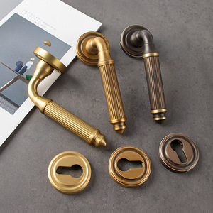 Poignée de porte moderne en bronze noir, ensemble de poignées à levier en laiton massif pour portes intérieures en bois, avec verrouillage double face - Product Image 5