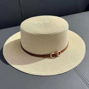 <strong>Flat</strong> Top <strong>Caps</strong> With Leather Strap Hot Sale Super Quality <strong>Summer</strong> Panama Straw Hat - Product Image 1