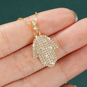 Collar de Moda Hip Hop para Hombre y Niño, con Colgante Mano de Fátima de Oro y Plata, Totalmente Incrustado con Circonitas (CZ), con Cadena de Cuerda de Latón - Product Image 4