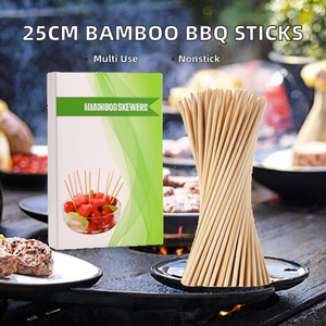 Brochettes de fruits de 25 cm les plus vendues, brochettes en bambou grillées, petit emballage portable, logo personnalisé, ensemble d'outils de barbecue, manche en bois, antiadhésif - Product Image 2