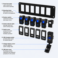 Panneau de commutation combiné 5+1 pour bateau marin avec double USB, voltmètre numérique et éclairage bleu