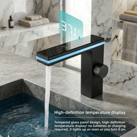 Robinet de lavabo de salle de bain noir mat de luxe avec affichage numérique intelligent, capteur de température, mitigeur de lavabo en laiton à poser sur le comptoir