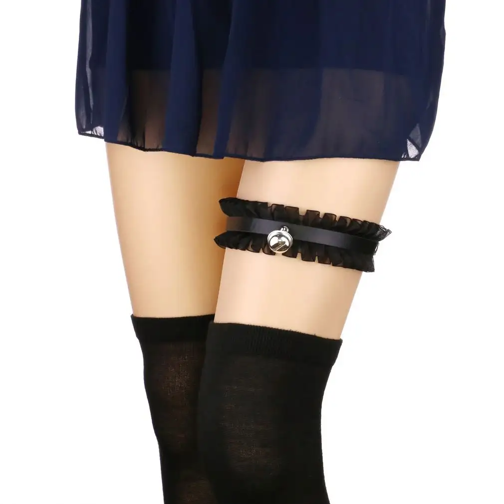 ออกแบบใหม่สาวร้อนฮาราจูกุPuหนังลูกไม้ขาแหวนเซ็กซี่ลูกไม้และหนังต้นขาสักแหวนผู้หญิงปรับเข็มขัด