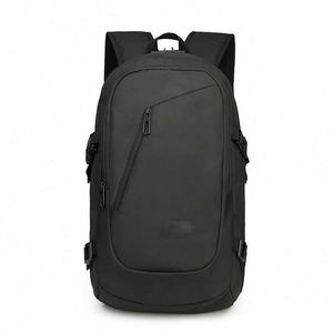 Logo Unisex <b>Black</b> Nylon Oxford Leather Bag Laptop Office <b>Backpack</b> for Men Custom Promotional Gifts - Product Image 6