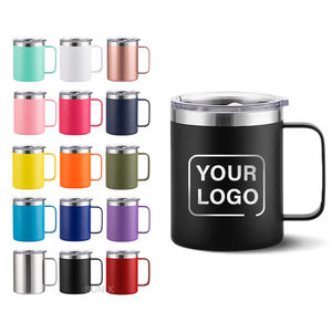 Taza aislada con recubrimiento en polvo de 12oz y 14 oz con logotipo personalizado, tazas de café de acero inoxidable con asa, vaso al vacío de doble pared con tapa - Product Image 1