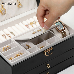 Estuche de Joyería WEIMEI de Cuero PU con Múltiples Cajones, Caja de Regalo para Collares, Pendientes, Pulseras, Anillos, Organizador de Joyas de Viaje - Product Image 6