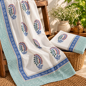 Sábana Plana de Algodón Blanco Transpirable, Estampada a Mano, para Uso en Hoteles y Hogares, Decoración Textil de Cama Tradicional - Product Image 5