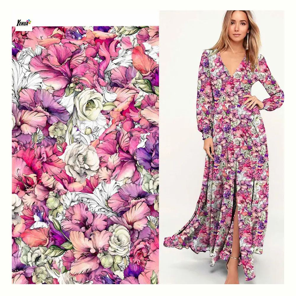 Nuovo disegno popolare challis tessuto floreale stampato digitale in viscosa 100% raion chalis tessuto per il vestito