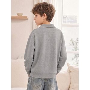 Cardigan à col pour garçons, boutonné, en laine acrylique, manches longues, uniforme, vêtements d'extérieur d'automne pour enfants et jeunes - Product Image 4