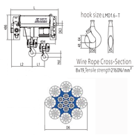 Kran Overhead Single Girder Indoor Seri NWH3 Baru 3.2 Ton, Angkat 6m, FEM 2m Low Headroom, Hoist Listrik Tali Kawat