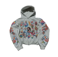 Sweat à capuche zippé court et ample en coton 100% imprimé numériquement DTG, style rétro américain OMMIZ, vintage, gothique, rock, hip-hop, streetwear