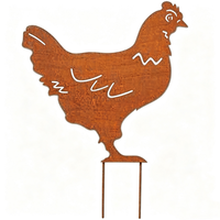 Piquets de jardin vintage rouillés et plats, poulets en métal rouillé durables pour la décoration extérieure printanière