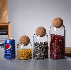 Pot en verre transparent minimaliste de 1100 ml, bouteille de stockage alimentaire hermétique avec bouchon en liège rond, boîte de rangement pour café, thé, épices - Product Image 1