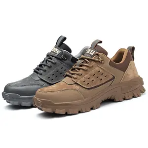 RTS In Stock Breathable Genuine Leather Safety Steel Toe Light Weight Work Safety Shoes for Men