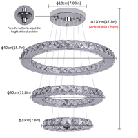 Lustre suspendu en cristal à 3 anneaux avec éclairage LED moderne personnalisé, entrepôt allemand