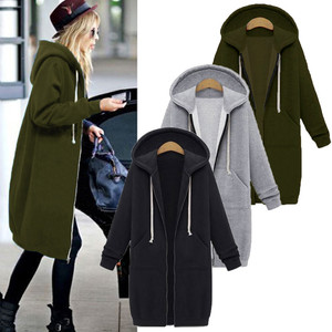 2026 Women's Casual <b>Pocket</b> Zipper Hoodie Coat Tunic Sweatshirt Long Hoodie Jacket - Product Image 1