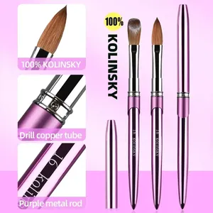 100% Kolinsky Acrylic Nail <b>Brush</b> 1Pcs Purple Crimped Metal Handle Drawing <b>Brush</b> for Acrylic Powder Size 2-18 - Product Image 5