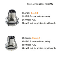 Conector de Alimentación DIN M12 para PCB, Codificación A/B/D, 3/4/5/6/8/12 Polos, Macho/Hembra, Montaje Trasero Lateral, Rosca PG9, para Placas de Circuito Impreso