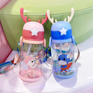 Bouteille d'eau portable en plastique transparent sans BPA de 600 ml avec paille, design mignon, pour bébé fille - Product Image 3