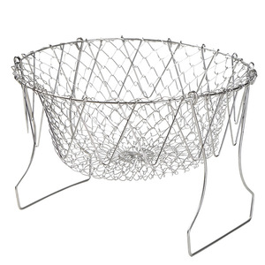 Stainless Steel Folding Frying Basket Round Mesh Oil Draining Kitchen Gadget For Vegetables And Frying Easy Cleaning - Product Image 5