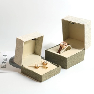 Boîte à bijoux élégante avec logo personnalisé, emballage cadeau, boîte à tiroir en papier pour colliers, bagues, boîte de rangement couleur lin - Product Image 2