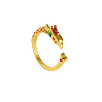 Bague en or émail de Style chinois femmes hommes réglable ouvert couleur or Dragon Couple anneaux