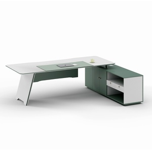 High-End Luxury Modern L-Shaped <b>Solid</b> <b>Wood</b> Executive <b>Desk</b> CEO Table with Armored Side Cabinet for Office Use - Product Image 5