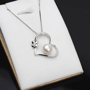 จี้เงินแท้ S925 รูปหัวใจสำหรับผู้หญิง สร้อยไข่มุก 8-10 มม. อุปกรณ์ DIY จี้สวยงาม ชาร์ม ถาดเปล่าสำหรับงานประดิษฐ์ - Product Image 1