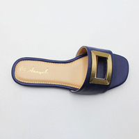 Sandales plates élégantes pour femmes, en cuir PU, style décontracté, avec boucle dorée, pour l'été, respirantes