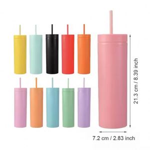 Custom Logo Acrylic 16oz 460ml Double Wall Skinny Matte Tumblers <b>with</b> <b>Lid</b> <b>and</b> <b>Straw</b> Plastic <b>Cups</b> Drinkware Business Gifts - Product Image 3