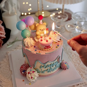 Torta di orso giallo decorazione a forma di cuore e stella torta Topper <span class=keywords><strong>per</strong></span> ragazze compleanno Baby Shower forniture - Product Image 1