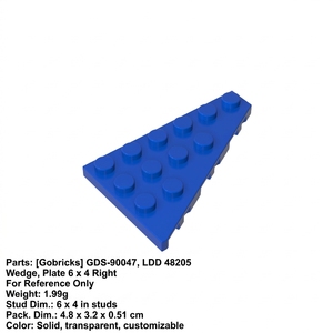 Gobricks GDS-90047 ชิ้นส่วนบล็อกพลาสติก ABS แผ่นลิ่ม 6x4 ขวา 48205 ใช้ร่วมกับบล็อกต่อ MOC ชิ้นส่วนแยก - Product Image 2
