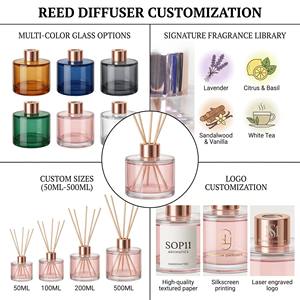 Handmade Minimalist Round <b>Reed</b> <b>Diffuser</b> Clear <b>Bottle</b> For Aesthetic Gifting Bulk Custom Logo With Wooden Metallic Lid Box - Product Image 3