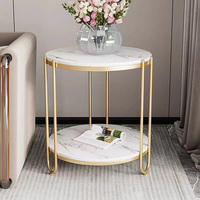 Canapé de chevet en métal nordique Table à thé Salon moderne Table d'appoint en marbre d'angle rond