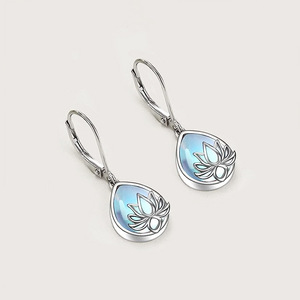 Orecchini a goccia Lotus da donna con pietra simile all'opale, gioielli da indossare tutti i giorni - Product Image 6