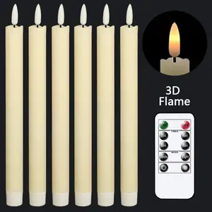 Dioperasikan baterai Led hangat 3D sumbu cahaya lilin jendela lilin nyata tanpa api gading lilin lancip berkedip dengan Remote