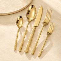 Ensemble de couverts en acier inoxydable avec poignée motif corde de chanvre dorée, finition miroir, pour mariage, style moderne minimaliste, compatible lave-vaisselle, vente en gros