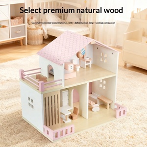 Château de princesse en bois, maison de poupée rose, villa de jeu pour les tout-petits, jouet interactif parent-enfant - Product Image 2