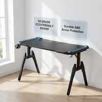 Bureau de Gaming Extensible Moderne en Acier Inoxydable AOR avec Support LED Intégré, Porte-Gobelet, Crochet pour Casque et Boîtier Multiprise Personnalisable