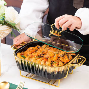 Réchaud à nourriture pour hôtel de mariage, support doré, plat à four en céramique, assiettes en céramique à deux anses, chauffe-plat à <span class=keywords><strong>bougie</strong></span>, récipient chauffant 2,3 L - Product Image 4