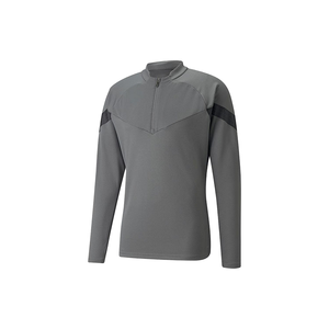 Maillots de sport gris à manches longues pour hommes, haut zippé, anti-humidité, col montant, couleur unie, coupe régulière, toutes saisons - Product Image 1