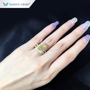 Tianyu Set Cincin Emas Pernikahan, Disesuaikan Moissanite Kuning Potongan Berpendar 3ct - Product Image 6